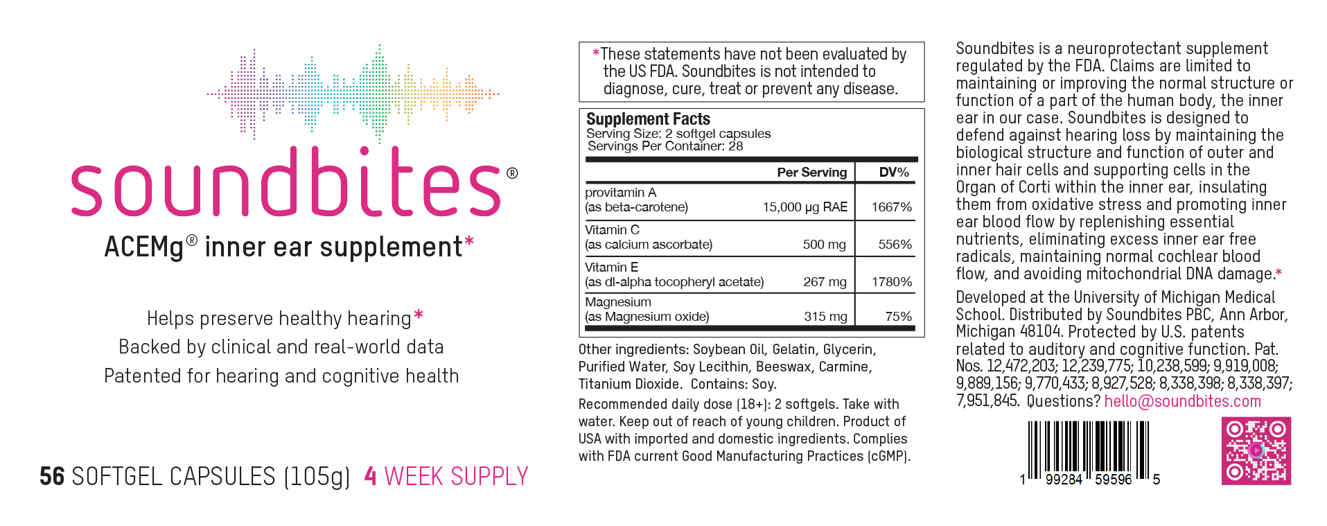 Soundbites Supplement Facts Label